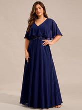 Load image into Gallery viewer, Color=Navy Blue | Plus Size Elegant Shawl Bat-wing Sleeve Chiffon Evening Dresses with Applique Decoration-Navy Blue 15