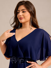 Load image into Gallery viewer, Color=Navy Blue | Plus Size Elegant Shawl Bat-wing Sleeve Chiffon Evening Dresses with Applique Decoration-Navy Blue 16