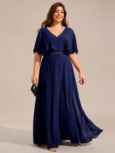 Load image into Gallery viewer, Color=Navy Blue | Plus Size Elegant Shawl Bat-wing Sleeve Chiffon Evening Dresses with Applique Decoration-Navy Blue 12