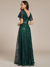 Load image into Gallery viewer, Color=Dark Green | Exquisite Sequin Paillette Embroidery Evening Dresses with Ruffles Sleeve -Dark Green 7