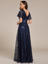 Load image into Gallery viewer, Color=Navy Blue | Exquisite Sequin Paillette Embroidery Evening Dresses with Ruffles Sleeve -Navy Blue 12