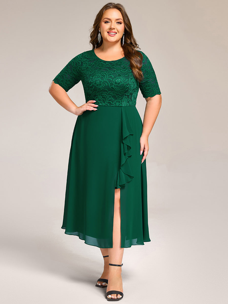 Color=Dark Green | Plus Size Embroidery Split Nine-length Chiffon Evening Dresses-Dark Green 6