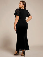 Load image into Gallery viewer, Color=Black | Plus Size Short Sleeve V-Neck Fishtail Dress with Bead Detail Formal Evening Dress-Black 2