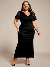 Load image into Gallery viewer, Color=Black | Plus Size Short Sleeve V-Neck Fishtail Dress with Bead Detail Formal Evening Dress-Black 5