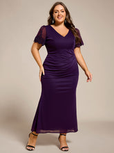 Load image into Gallery viewer, Color=Dark Purple | Plus Size Short Sleeve V-Neck Fishtail Dress with Bead Detail Formal Evening Dress-Dark Purple 9