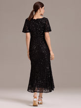 Load image into Gallery viewer, Color=Black | Strapless Deep V-Neck Fishtail Paillette Midi Evening Dresses-Black 13
