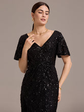 Load image into Gallery viewer, Color=Black | Strapless Deep V-Neck Fishtail Paillette Midi Evening Dresses- 13