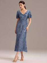 Load image into Gallery viewer, Color=Dusty Blue | Fast Delivery Short Sleeve Ruffle Sequin Deep V-Neck Fishtail Maxi Evening Dresses-Dusty Blue 34