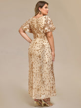 Load image into Gallery viewer, Color=Gold | Strapless Deep V-Neck Fishtail Paillette Midi Evening Dresses-Gold 28