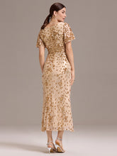 Load image into Gallery viewer, Color=Gold | Strapless Deep V-Neck Fishtail Paillette Midi Evening Dresses- 17