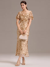 Load image into Gallery viewer, Color=Gold | Strapless Deep V-Neck Fishtail Paillette Midi Evening Dresses- 20