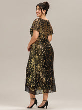 Load image into Gallery viewer, Color=Black Gold | Plus Size Strapless Deep V-Neck Fishtail Paillette Midi Evening Dresses-Black Gold 17