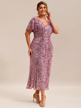 Load image into Gallery viewer, Color=Purple Orchid | Plus Size Strapless Deep V-Neck Fishtail Paillette Midi Evening Dresses-Purple Orchid 3