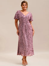 Load image into Gallery viewer, Color=Purple Orchid | Plus Size Strapless Deep V-Neck Fishtail Paillette Midi Evening Dresses-Purple Orchid 4