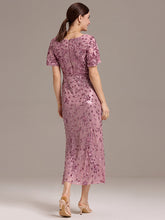 Load image into Gallery viewer, Color=Purple Orchid | Strapless Deep V-Neck Fishtail Paillette Midi Evening Dresses-Purple Orchid 2