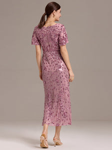 Color=Purple Orchid | Strapless Deep V-Neck Fishtail Paillette Midi Evening Dresses-Purple Orchid 2