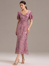 Load image into Gallery viewer, Color=Purple Orchid | Strapless Deep V-Neck Fishtail Paillette Midi Evening Dresses-Purple Orchid 3