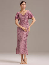 Load image into Gallery viewer, Color=Purple Orchid | Strapless Deep V-Neck Fishtail Paillette Midi Evening Dresses-Purple Orchid 4