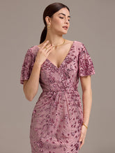 Load image into Gallery viewer, Color=Purple Orchid | Strapless Deep V-Neck Fishtail Paillette Midi Evening Dresses-Purple Orchid 5