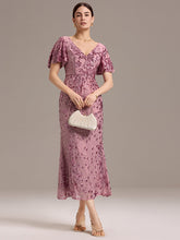 Load image into Gallery viewer, Color=Purple Orchid | Strapless Deep V-Neck Fishtail Paillette Midi Evening Dresses-Purple Orchid 1