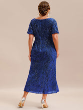 Load image into Gallery viewer, Color=Sapphire Blue | Plus Size Strapless Deep V-Neck Fishtail Paillette Midi Evening Dresses-Sapphire Blue 22