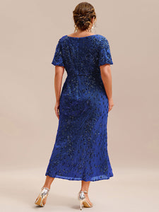 Color=Sapphire Blue | Plus Size Strapless Deep V-Neck Fishtail Paillette Midi Evening Dresses-Sapphire Blue 22
