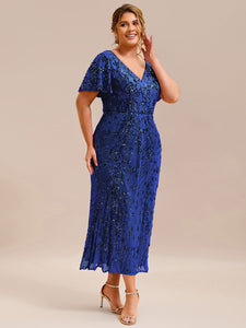 Color=Sapphire Blue | Plus Size Strapless Deep V-Neck Fishtail Paillette Midi Evening Dresses-Sapphire Blue 23