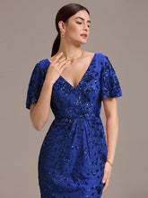 Load image into Gallery viewer, Color=Sapphire Blue | Strapless Deep V-Neck Fishtail Paillette Midi Evening Dresses- 23