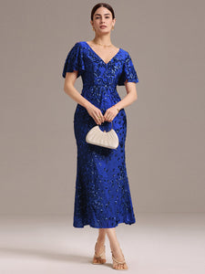 Color=Sapphire Blue | Strapless Deep V-Neck Fishtail Paillette Midi Evening Dresses- 21