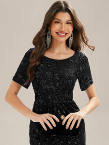 Color=Black | Factory Design Strapless Fishtail High Stretch Round Neck Midi Evening Dresses-Black 13