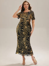 Load image into Gallery viewer, Color=Black Gold | Bulk Order | Bodycon Fishtail Paillette Pleated Evening Gown-Black Gold 13