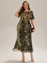 Load image into Gallery viewer, Color=Black Gold | Bulk Order | Bodycon Fishtail Paillette Pleated Evening Gown-Black Gold 15