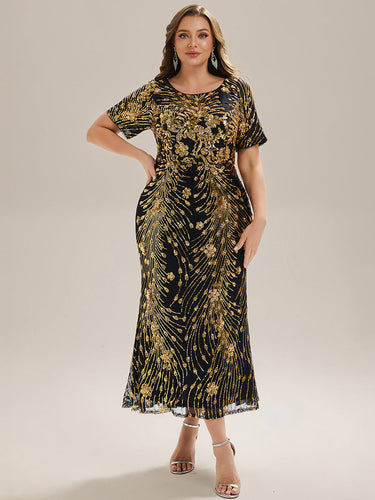 Color=Black Gold | Bulk Order | Bodycon Fishtail Paillette Pleated Evening Gown-Black Gold 11