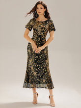 Load image into Gallery viewer, Color=Black Gold | Bulk Order | Bodycon Fishtail Paillette Pleated Evening Gown-Black Gold 4