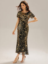 Load image into Gallery viewer, Color=Black Gold | Bulk Order | Bodycon Fishtail Paillette Pleated Evening Gown-Black Gold 5