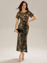 Load image into Gallery viewer, Color=Black Gold | Bulk Order | Bodycon Fishtail Paillette Pleated Evening Gown-Black Gold 1