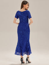 Load image into Gallery viewer, Color=Sapphire Blue | Bulk Order | Bodycon Fishtail Paillette Pleated Evening Gown-Sapphire Blue 9