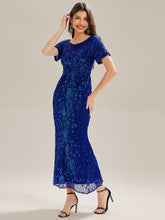 Load image into Gallery viewer, Color=Sapphire Blue | Bulk Order | Bodycon Fishtail Paillette Pleated Evening Gown-Sapphire Blue 7