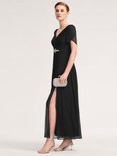 Load image into Gallery viewer, Color=Black | Wholesale Bulk order Split Evening Chiffon Dress with Bead or hot drill decoration-Black 3