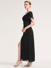 Load image into Gallery viewer, Color=Black | Wholesale Bulk order Split Evening Chiffon Dress with Bead or hot drill decoration-Black 4