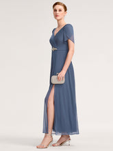 Load image into Gallery viewer, Color=Dusty Blue | Wholesale Bulk order Split Evening Chiffon Dress with Bead or hot drill decoration-Dusty Blue 8