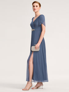 Color=Dusty Blue | Wholesale Bulk order Split Evening Chiffon Dress with Bead or hot drill decoration-Dusty Blue 8
