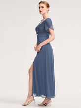 Load image into Gallery viewer, Color=Dusty Blue | Wholesale Bulk order Split Evening Chiffon Dress with Bead or hot drill decoration-Dusty Blue 9