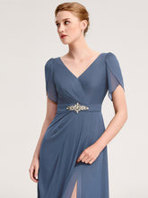Load image into Gallery viewer, Color=Dusty Blue | Wholesale Bulk order Split Evening Chiffon Dress with Bead or hot drill decoration-Dusty Blue 10