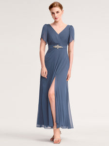 Color=Dusty Blue | Wholesale Bulk order Split Evening Chiffon Dress with Bead or hot drill decoration-Dusty Blue 6