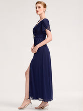 Load image into Gallery viewer, Color=Navy Blue | Wholesale Bulk order Split Evening Chiffon Dress with Bead or hot drill decoration-Navy Blue 13