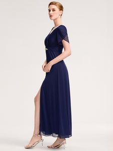 Color=Navy Blue | Wholesale Bulk order Split Evening Chiffon Dress with Bead or hot drill decoration-Navy Blue 13