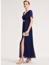 Load image into Gallery viewer, Color=Navy Blue | Wholesale Bulk order Split Evening Chiffon Dress with Bead or hot drill decoration-Navy Blue 14