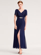 Load image into Gallery viewer, Color=Navy Blue | Wholesale Bulk order Split Evening Chiffon Dress with Bead or hot drill decoration-Navy Blue 11