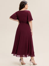 Load image into Gallery viewer, Color=Burgundy | Bulk Order Short Sleeve Ruffle Asymmetrical A-Line Midi Evening Dresses-Burgundy 7